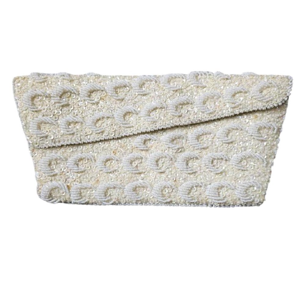 La Regale Clutch White Beaded Sequined 50's Vintage Bag
